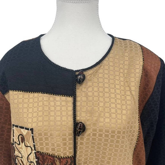 Vintage 80’s Indigo Moon Jacket Brown Patchwork Metallic Large - Picture 3 of 8